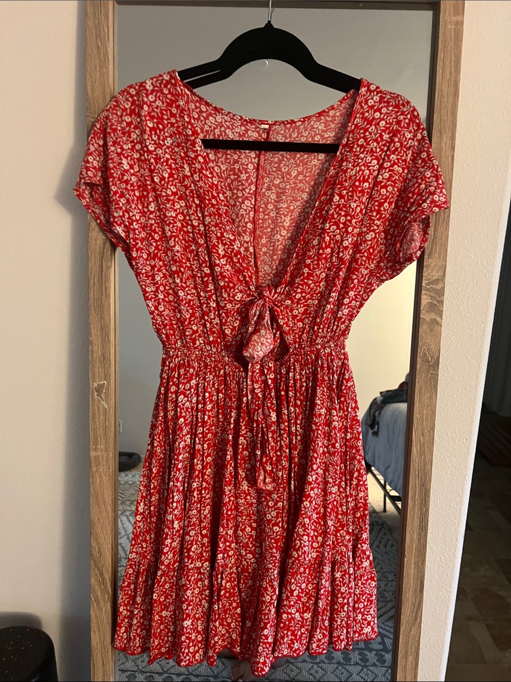 Red Floral Tie-Front Women’s Dress
